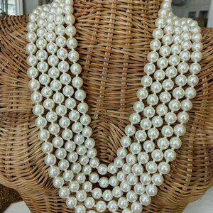 Faux pearl multi-strand necklace, ivory color, 5 strands great shape